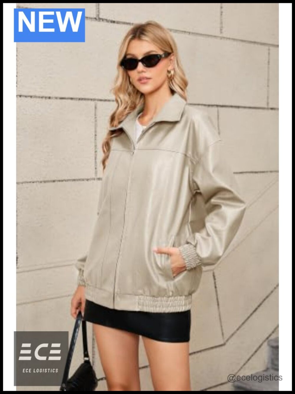 Zip Ribbed Faux Leather Oversized Winter Coat - Picture 3 of 5
